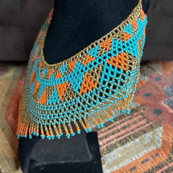 Geometric Huichol Necklace Beaded Collar Style - Picture 4 of 6